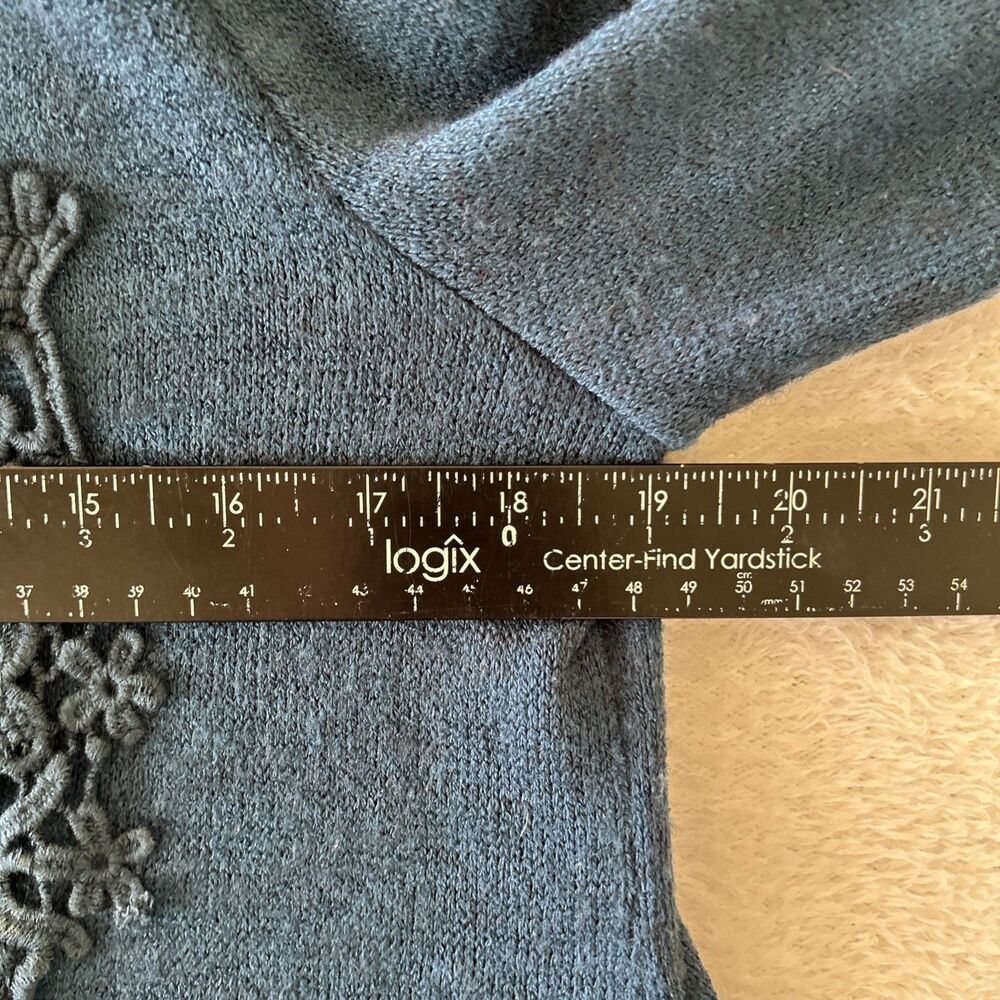 Pretty Angel Boho Duster Cardigan  Linen Blend Blue Floral Lace Appliqué Size S - Picture 10 of 12